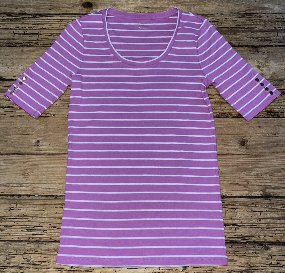 Ann Taylor Women’s Size M Purple And White Striped Mid Sleeve Top NWT